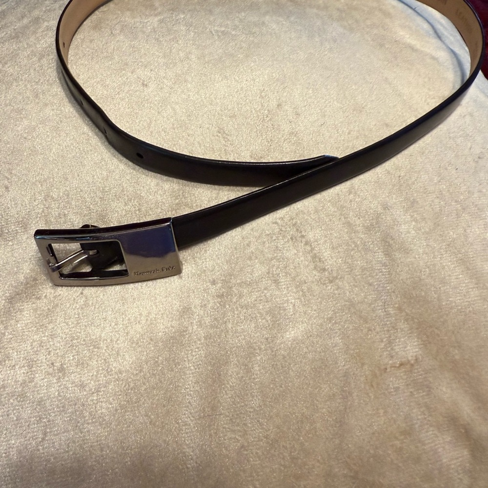 Kenneth Cole Black Leather Belt with Silver Buckle